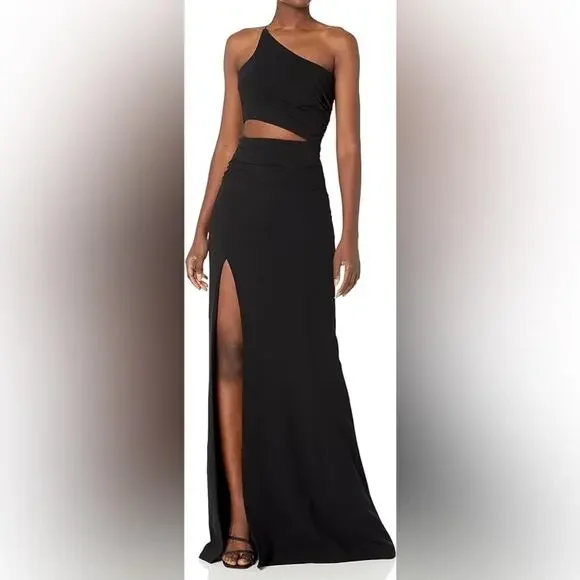 Cinq A Sept Logo Dressing Up Black One Shoulder Maxi Dress With Open Back  Detail – Club